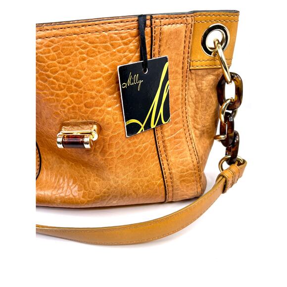 Milly NY Soft Brown Croco Pattern Leather Shoulder Bag Chain Strap Unique Clasp - Picture 12 of 16